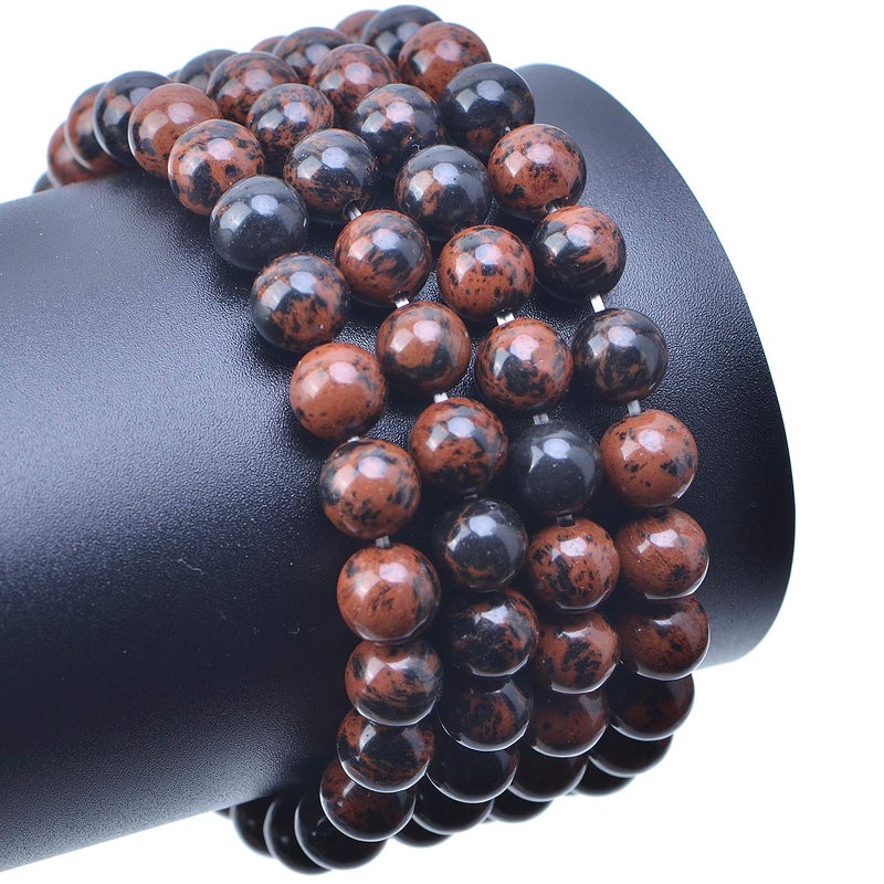 LPBeads 100PCS 8mm Natural Mahogany Obsidian Beads Gemstone Round Loose Beads for Jewelry Making with Crystal Stretch Cord - Image 4